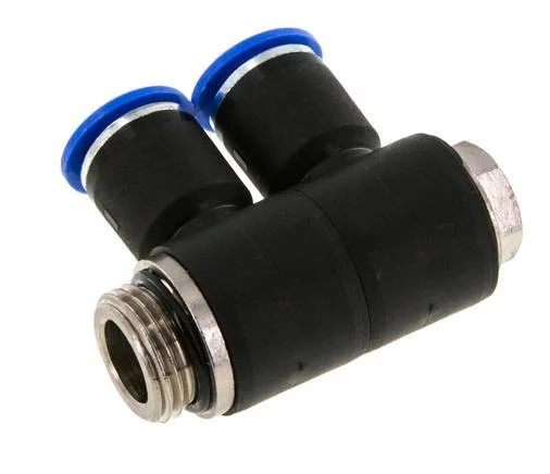 12mm x G1/2'' 2-way Manifold Push-in Fitting with Male Threads Brass/PA 66 NBR Rotatable