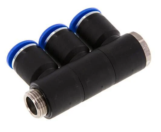 12mm x G3/8'' 3-way Manifold Push-in Fitting with Male Threads Brass/PA 66 NBR Rotatable