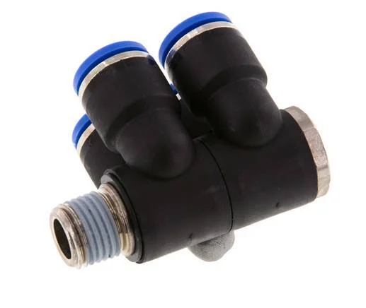 10mm x R1/4'' 4-way Manifold Push-in Fitting with Male Threads Brass/PA 66 NBR Rotatable