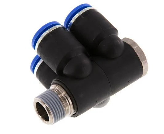 12mm x R3/8'' 4-way Manifold Push-in Fitting with Male Threads Brass/PA 66 NBR Rotatable