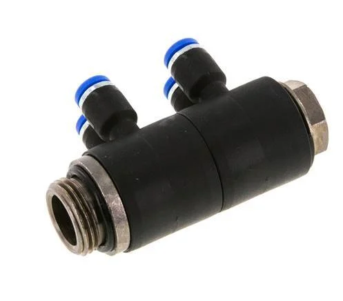 4mm x G3/8'' 4-way Manifold Push-in Fitting with Male Threads Brass/PA 66 NBR Rotatable