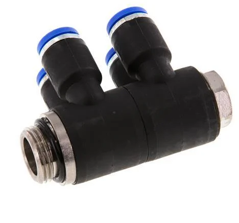 8mm x G3/8'' 4-way Manifold Push-in Fitting with Male Threads Brass/PA 66 NBR Rotatable