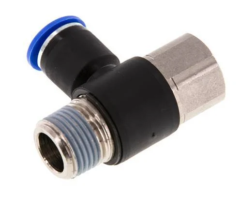 12mm x R1/2'' Elbow Push-in Fitting with Male-Female Threads Brass/PA 66 NBR Rotatable