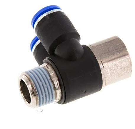 12mm x R1/2'' Double 90deg Elbow Push-in Fitting with Male-Female Threads Brass/PA 66 NBR Rotatable