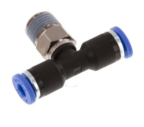 4mm x R1/8'' Inline Tee Push-in Fitting with Male Threads Brass/PA 66 NBR Rotatable [2 Pieces]
