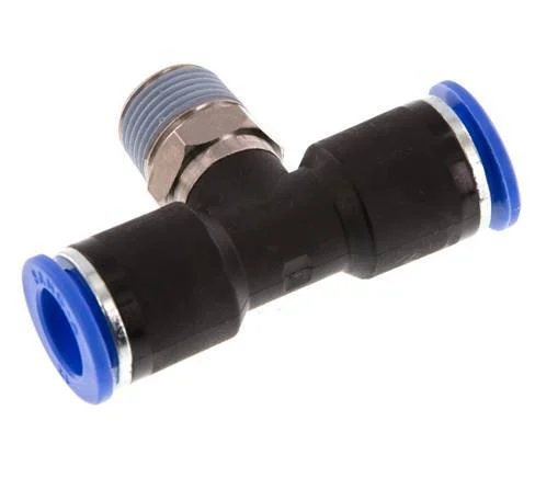 12mm x R3/8'' Inline Tee Push-in Fitting with Male Threads Brass/PA 66 NBR Rotatable
