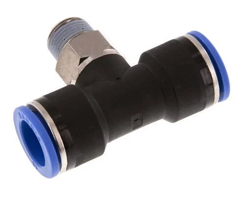 16mm x R3/8'' Inline Tee Push-in Fitting with Male Threads Brass/PA 66 NBR Rotatable