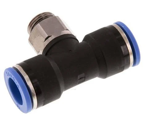 14mm x G3/8'' Inline Tee Push-in Fitting with Male Threads Brass/PA 66 NBR Rotatable