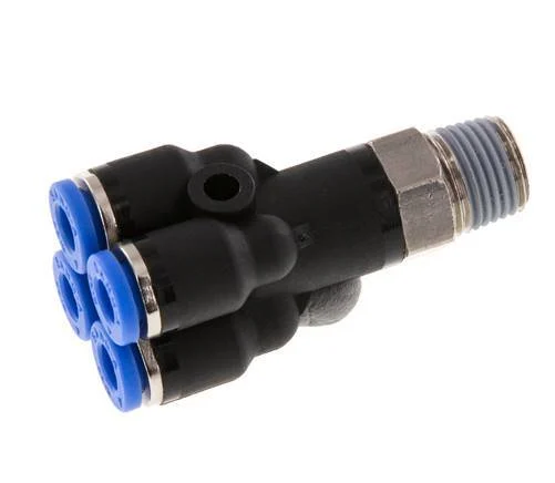 4mm x R1/8'' 4-way Y Manifold Push-in Fitting with Male Threads Brass/PA 66 NBR Rotatable