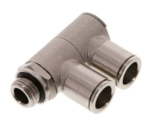 10mm x G1/4'' 2-way Manifold Push-in Fitting with Male Threads Brass NBR Rotatable
