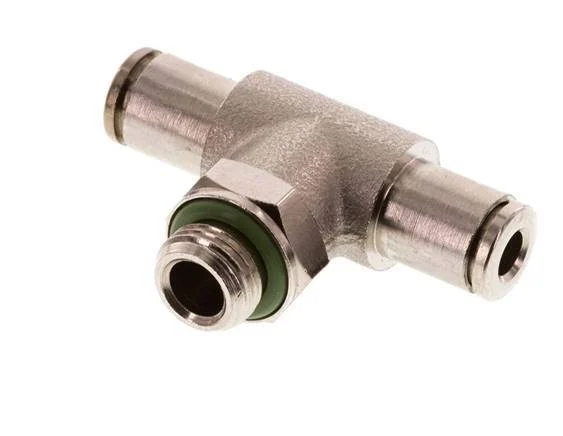 4mm x G1/8'' Inline Tee Push-in Fitting with Male Threads Brass FKM Rotatable
