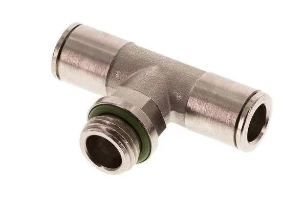 8mm x G1/4'' Inline Tee Push-in Fitting with Male Threads Brass FKM Rotatable