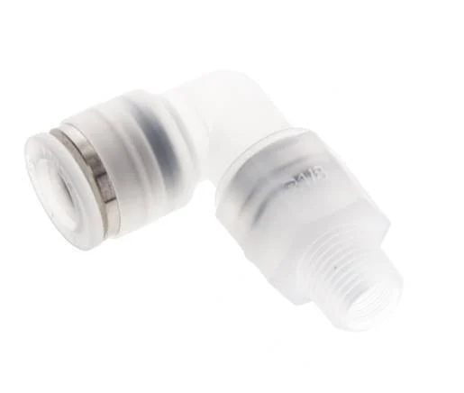 8mm x R1/8'' 90deg Polypropylene (PP) Elbow Push-in Fitting with Male Threads EPMD/PTFE Rotatable