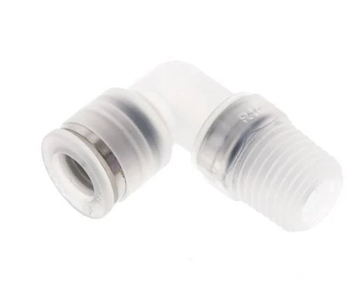 8mm x R1/4'' 90deg Polypropylene (PP) Elbow Push-in Fitting with Male Threads EPMD/PTFE Rotatable