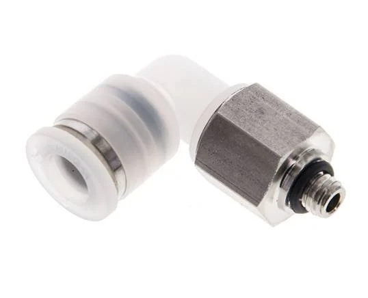 6mm x M 5 90deg Polypropylene (PP)/Stainless Steel Elbow Push-in Fitting with Male Threads EPDM Rotatable