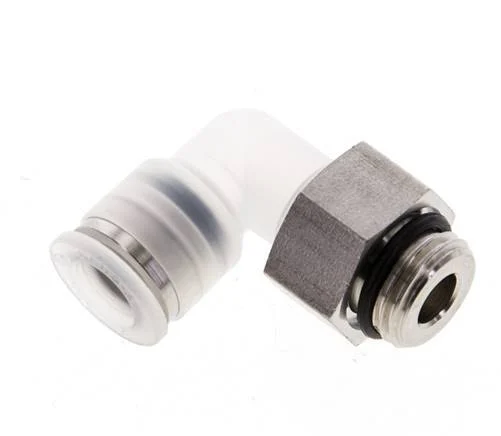 8mm x G1/4'' 90deg Polypropylene (PP)/Stainless Steel Elbow Push-in Fitting with Male Threads EPDM Rotatable