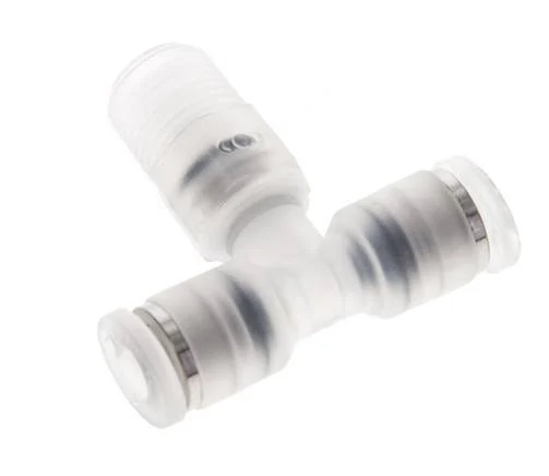 4mm x R1/8'' Polypropylene (PP) Inline Tee Push-in Fitting with Male Threads EPMD FDA Rotatable