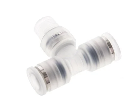 6mm x R1/8'' Polypropylene (PP) Inline Tee Push-in Fitting with Male Threads EPMD FDA Rotatable