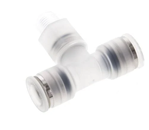 8mm x R1/8'' Polypropylene (PP) Inline Tee Push-in Fitting with Male Threads EPMD FDA Rotatable