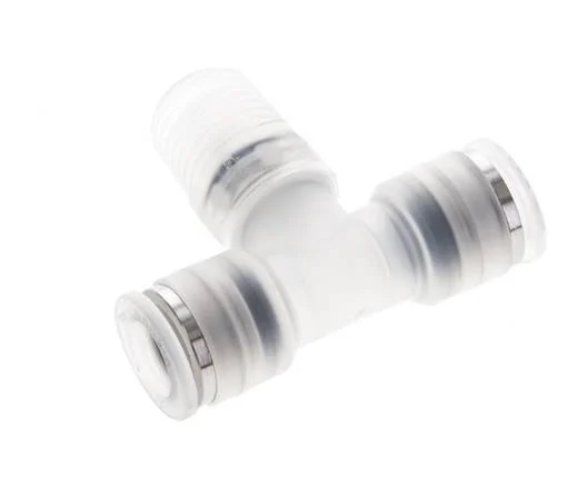 8mm x R1/4'' Polypropylene (PP) Inline Tee Push-in Fitting with Male Threads EPMD FDA Rotatable