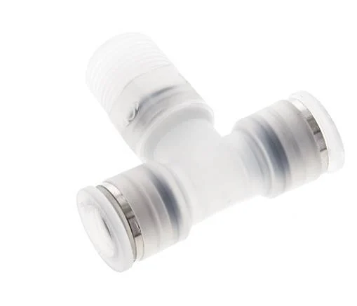 10mm x R3/8'' Polypropylene (PP) Inline Tee Push-in Fitting with Male Threads EPMD FDA Rotatable