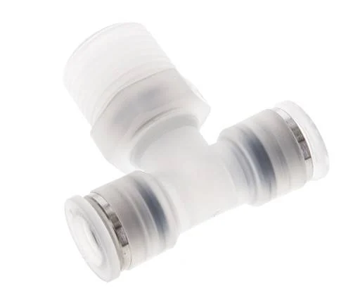 10mm x R1/2'' Polypropylene (PP) Inline Tee Push-in Fitting with Male Threads EPMD FDA Rotatable