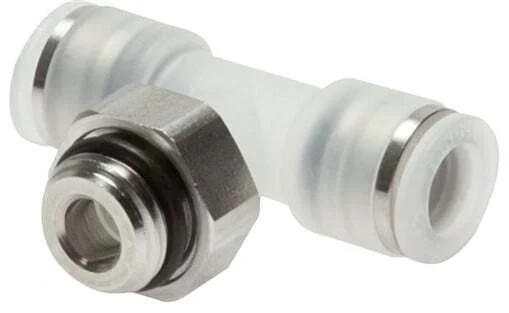 4mm x G1/4'' Polypropylene (PP)/Stainless Steel Inline Tee Push-in Fitting with Male Threads EPDM FDA Rotatable