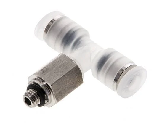 4mm x M 5 Polypropylene (PP)/Stainless Steel Inline Tee Push-in Fitting with Male Threads EPDM FDA Rotatable