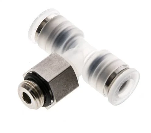 6mm x G1/8'' Polypropylene (PP)/Stainless Steel Inline Tee Push-in Fitting with Male Threads EPDM FDA Rotatable