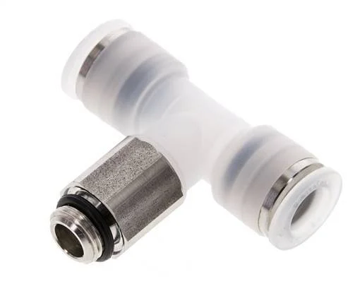 8mm x G1/8'' Polypropylene (PP)/Stainless Steel Inline Tee Push-in Fitting with Male Threads EPDM FDA Rotatable