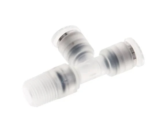 4mm x R1/8'' Right Angle Polypropylene (PP) Tee Push-in Fitting with Male Threads EPMD FDA Rotatable