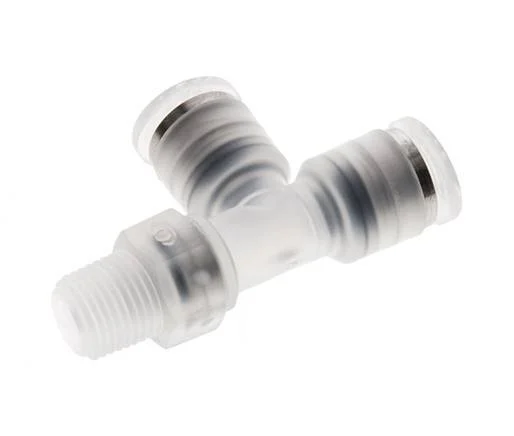 6mm x R1/8'' Right Angle Polypropylene (PP) Tee Push-in Fitting with Male Threads EPMD FDA Rotatable