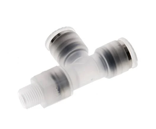8mm x R1/8'' Right Angle Polypropylene (PP) Tee Push-in Fitting with Male Threads EPMD FDA Rotatable