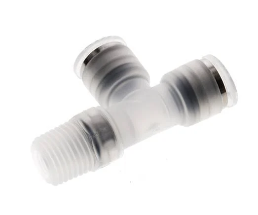 8mm x R1/4'' Right Angle Polypropylene (PP) Tee Push-in Fitting with Male Threads EPMD FDA Rotatable