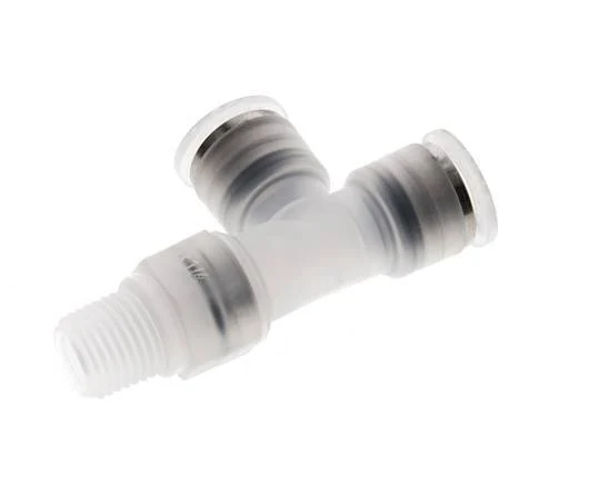 10mm x R1/4'' Right Angle Polypropylene (PP) Tee Push-in Fitting with Male Threads EPMD FDA Rotatable