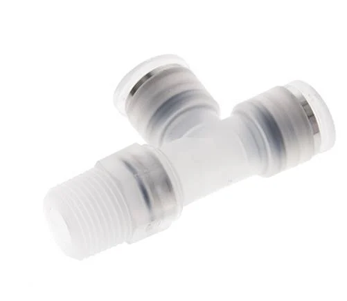 10mm x R3/8'' Right Angle Polypropylene (PP) Tee Push-in Fitting with Male Threads EPMD FDA Rotatable