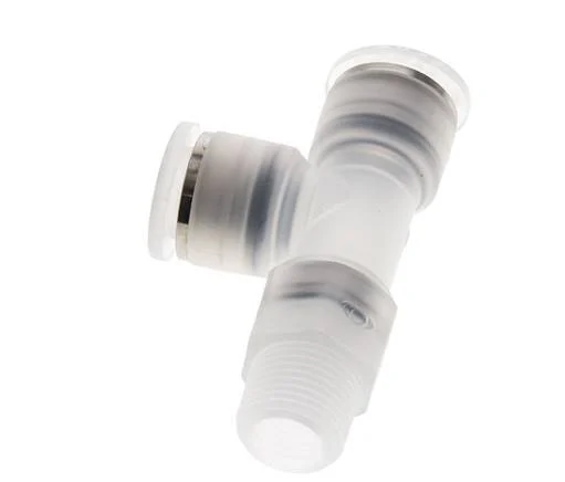 12mm x R3/8'' Right Angle Polypropylene (PP) Tee Push-in Fitting with Male Threads EPMD FDA Rotatable