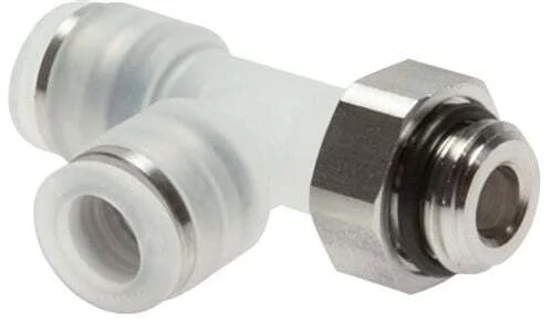 8mm x G1/8'' Right Angle Polypropylene (PP)/Stainless Steel Tee Push-in Fitting with Male Threads EPDM FDA Rotatable