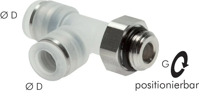 4mm x G1/4'' Right Angle Polypropylene (PP)/Stainless Steel Tee Push-in Fitting with Male Threads EPDM FDA Rotatable