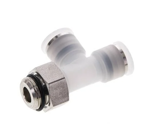 10mm x G3/8'' Right Angle Polypropylene (PP)/Stainless Steel Tee Push-in Fitting with Male Threads EPDM FDA Rotatable