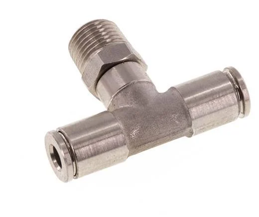 4mm x R1/8'' Inline Tee Push-in Fitting with Male Threads Stainless Steel FKM Rotatable