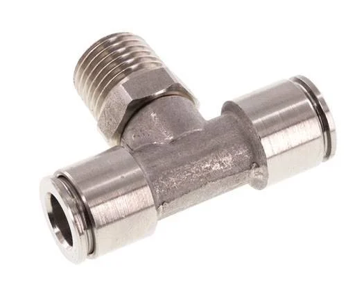 8mm x R1/4'' Inline Tee Push-in Fitting with Male Threads Stainless Steel FKM Rotatable