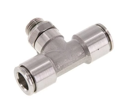 8mm x G1/8'' Inline Tee Push-in Fitting with Male Threads Stainless Steel FKM FDA Rotatable