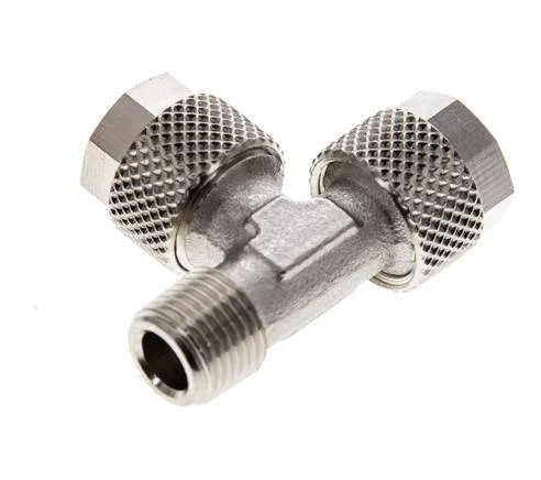 8x6 & R1/8'' Nickel Plated Brass Right Angle Tee Push-on Fitting with Male Threads [2 Pieces]