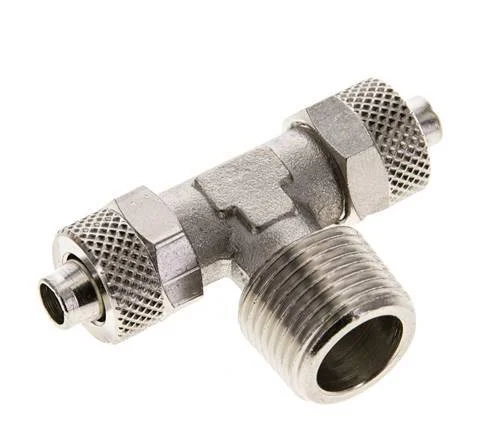 8x6 & R3/8'' Nickel plated Brass Tee Push-on Fitting with Male Threads [2 Pieces]