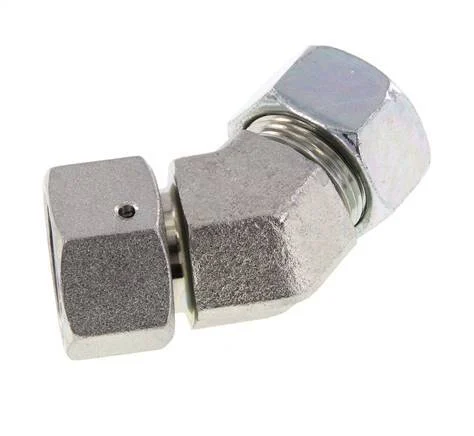 22L Zink plated Steel 45deg Elbow Cutting Fitting with Swivel 160 bar NBR O-ring Sealing Cone Adjustable ISO 8434-1