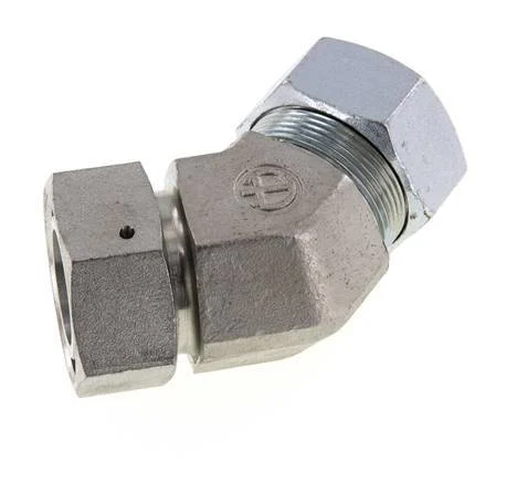 35L Zink plated Steel 45deg Elbow Cutting Fitting with Swivel 160 bar NBR O-ring Sealing Cone Adjustable ISO 8434-1