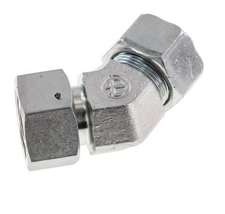 25S Zink plated Steel 45deg Elbow Cutting Fitting with Swivel 400 bar NBR O-ring Sealing Cone Adjustable ISO 8434-1