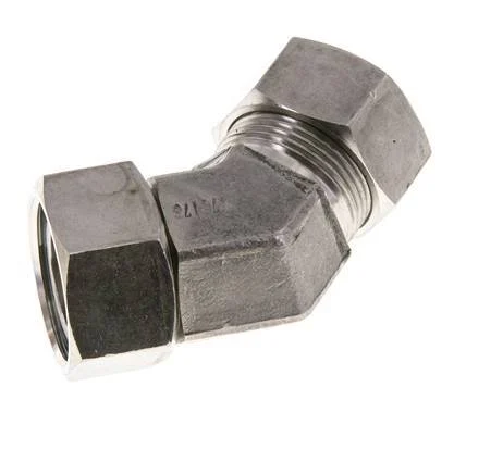 28L Stainless Steel 45deg Elbow Cutting Fitting with Swivel 160 bar FKM O-ring Sealing Cone Adjustable ISO 8434-1