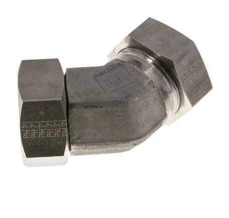 42L Stainless Steel 45deg Elbow Cutting Fitting with Swivel 160 bar FKM O-ring Sealing Cone Adjustable ISO 8434-1